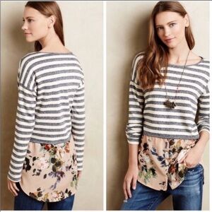 Anthropologie Postmark Ginny Pullover Striped
Floral Mixed Media Top